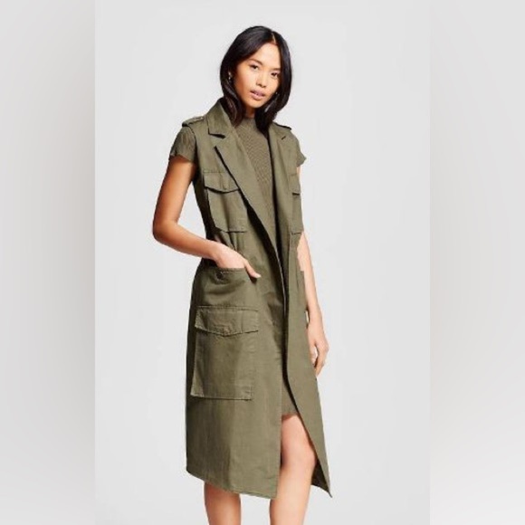 Who what wear khaki sleeveless trench vest size S linen blend - Picture 1 of 13